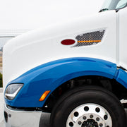 Chrome Air Intake Grille W/Reflector LED Light For 2012-2021 Peterbilt 579 (Driver) - Amber LED/Amber Lens