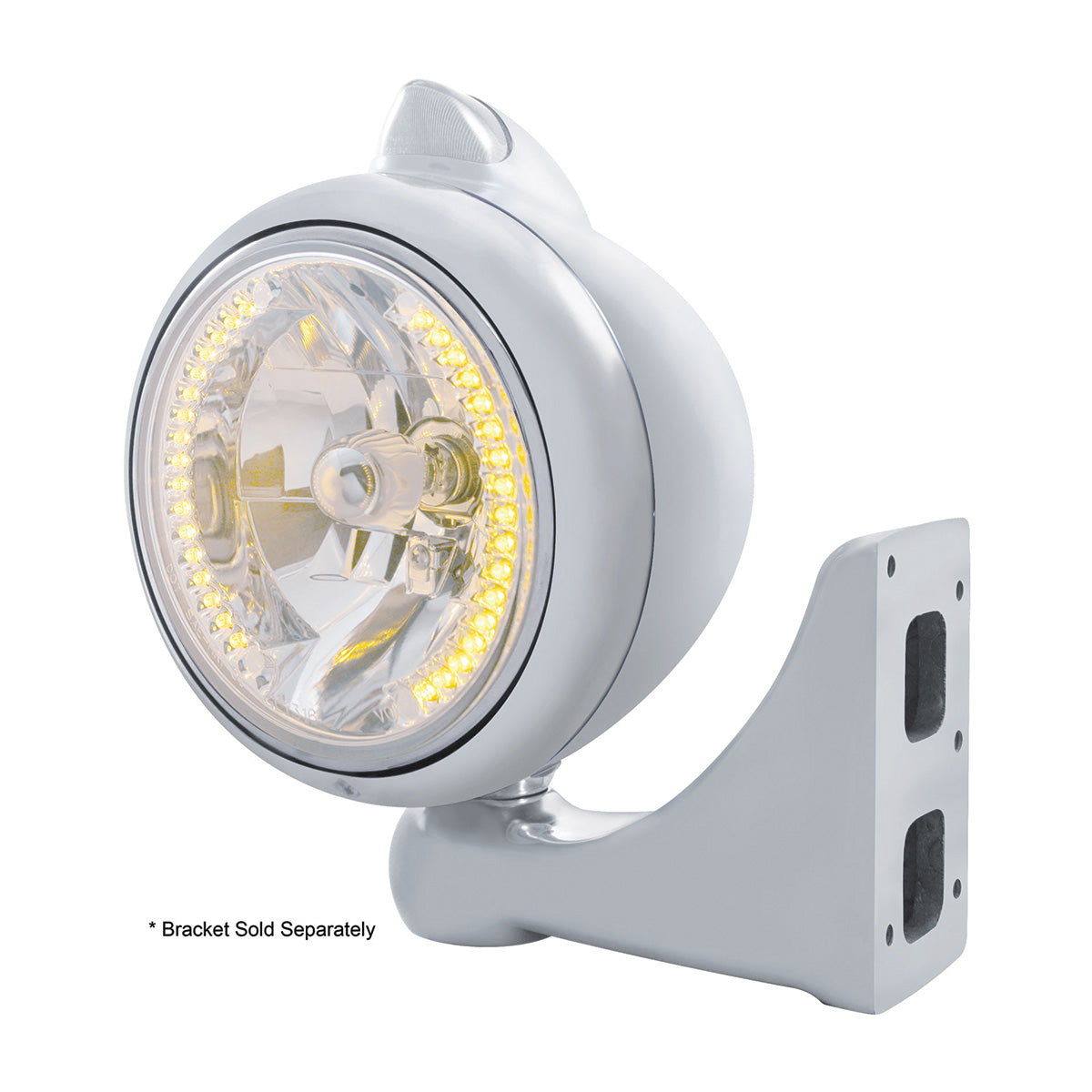 Chrome Guide 682-C Headlight H4 With Amber LED & Original Style LED Signal - Clear Lens