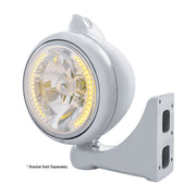 Chrome Guide 682-C Headlight H4 With Amber LED & Original Style LED Signal - Clear Lens