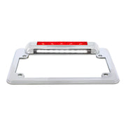 Chrome Motorcycle License Plate Frame With 3rd Brake Light - Red LED/Red Lens