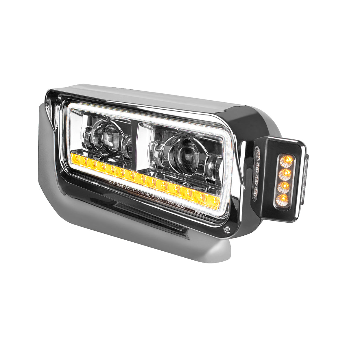 High Power LED Chrome Projection Headlight Assembly With Mounting Arm & Turn Signal - Driver