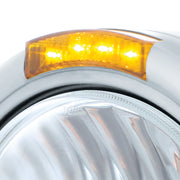 Stainless Steel Classic Half Moon Headlight H4 With LED Turn Signal - Amber LED/Lens