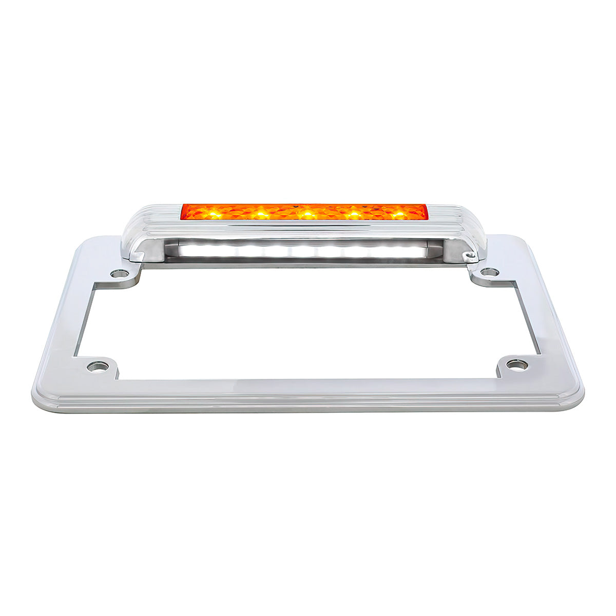 Chrome Motorcycle License Plate Frame With Auxiliary Light - Amber LED/Amber Lens
