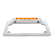 Chrome Motorcycle License Plate Frame With Auxiliary Light - Amber LED/Amber Lens