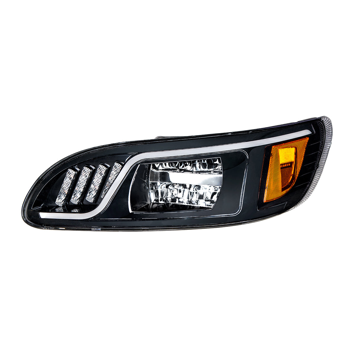 Black LED Headlight With LED Turn, Position, & DRL For Peterbilt 386 (2005-2015) & 387 (1999-2010)- Driver