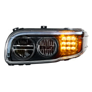 Blackout LED Headlight With LED Turn & Position Light Bar For 2008-2023 Peterbilt 389- Driver