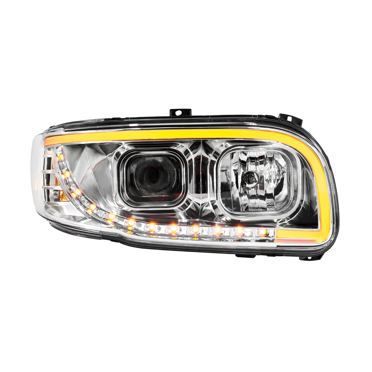 Chrome Projection Headlight With LED Turn Signal & Light Bar For 2008-2024 Peterbilt 389-Passenger