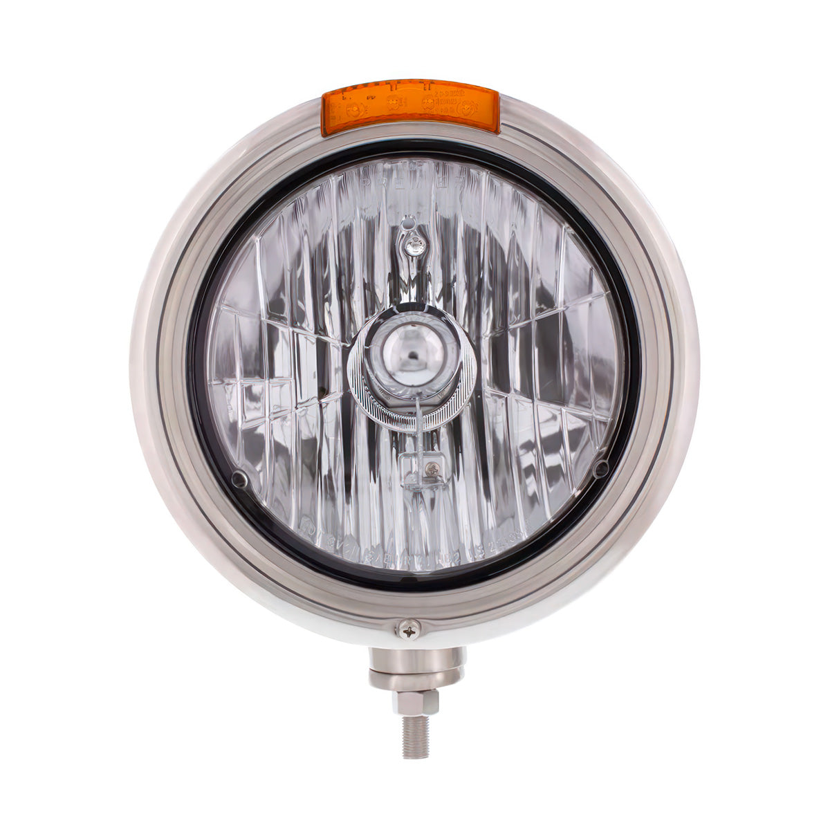 Stainless Steel Classic Headlight Crystal H4 Bulb & LED Turn Signal - Amber Lens