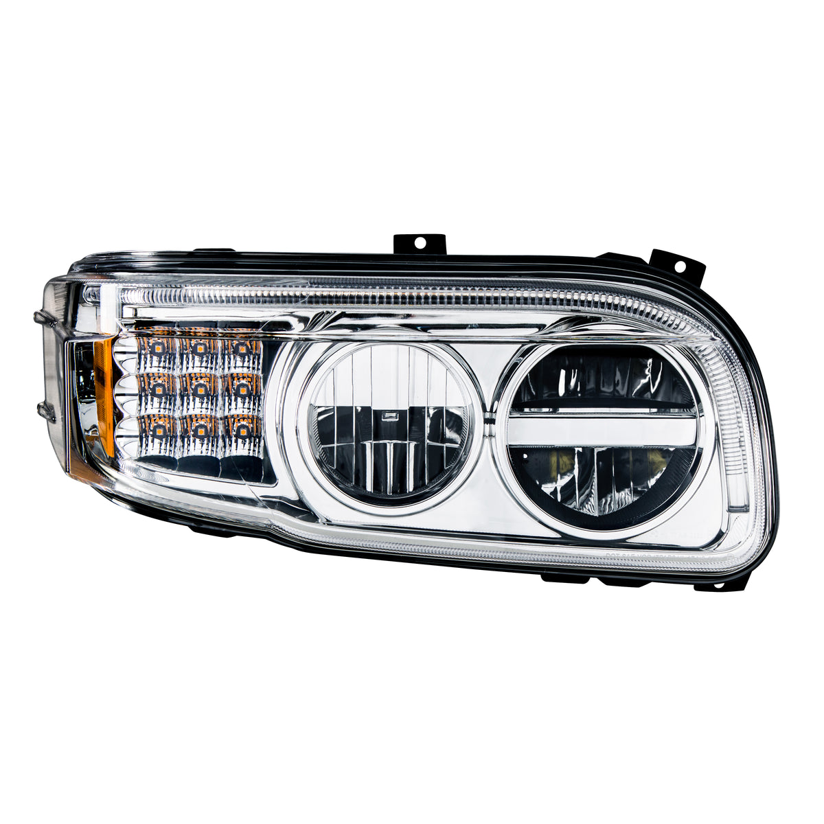 Chrome LED Headlight With LED Turn & Position Light Bar For Peterbilt 388(2008-2015) & 389(2008-2023)- Passenger