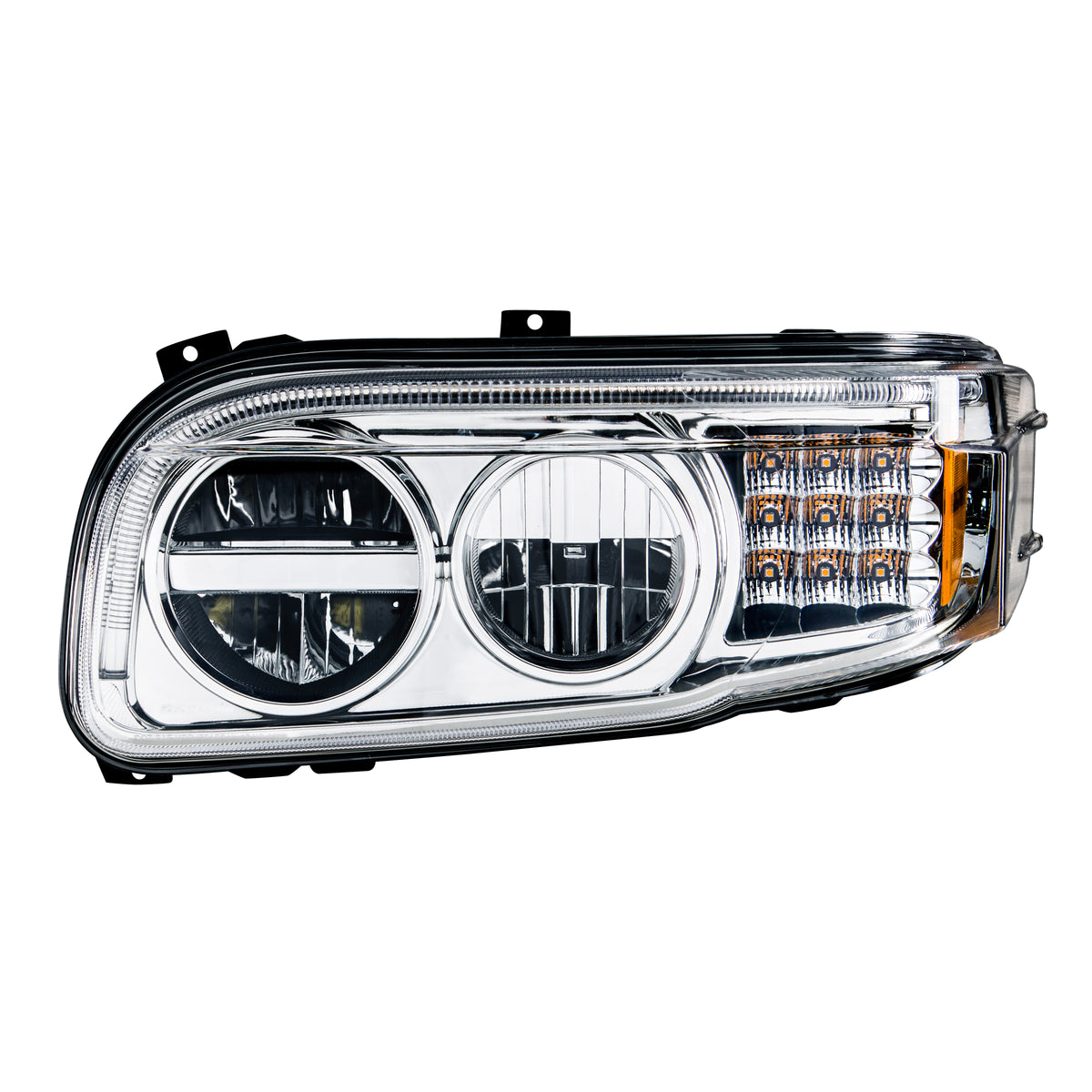 Chrome LED Headlight With LED Turn & Position Light Bar For Peterbilt 388 (2008-2015) & 389 (2008-2023)- Driver