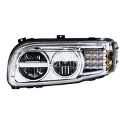 Chrome LED Headlight With LED Turn & Position Light Bar For Peterbilt 388 (2008-2015) & 389 (2008-2023)- Driver