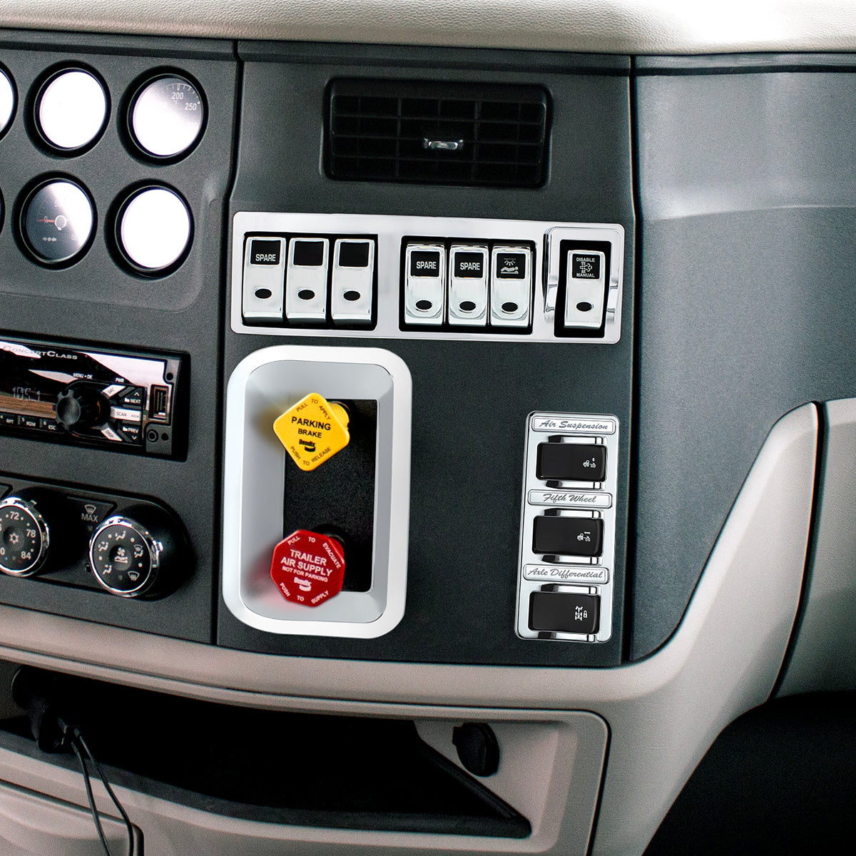 Chrome Rocker Switch Cover For Peterbilt 579 (2013-2019) & 567 (2014-2018)- 2 Openings (Card of 3)