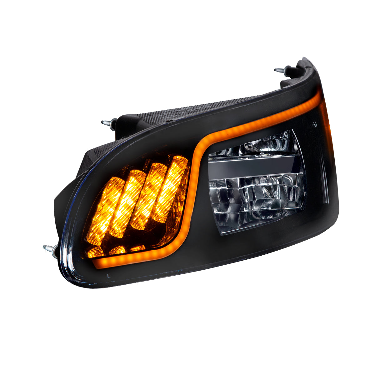 Black LED Headlight With LED Turn, Position, & DRL For Peterbilt 386 (2005-2015) & 387 (1999-2010)- Driver