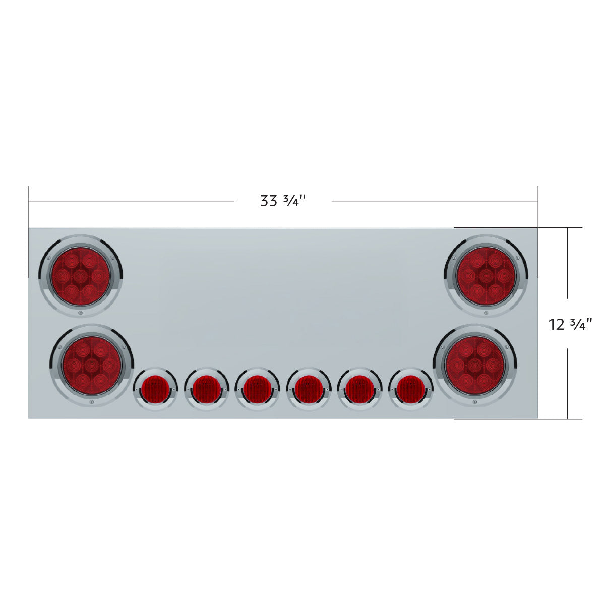 SS Rear Center Panel With 4X Red LED 4" Light & 6X Red LED 2" Light & Bezel -Red Lens (No LP Holes)-CS