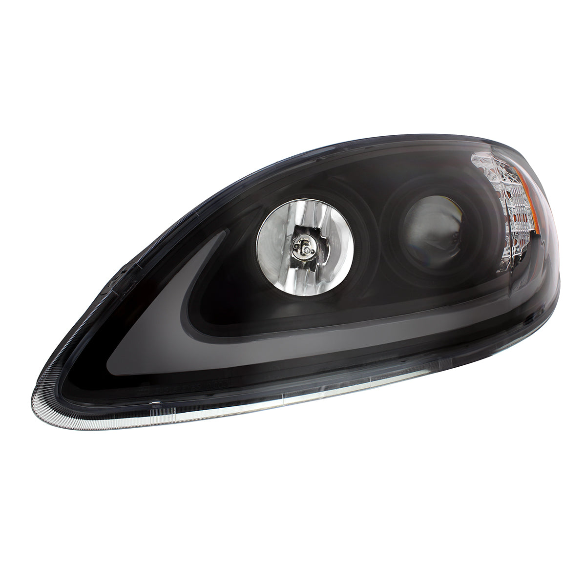 Black Projection Headlight With LED Turn Signal & Light Bar For 2006-2017 International Prostar - Driver