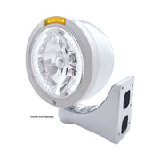 Stainless Steel Bullet Half Moon Headlight H4 With White LED & Dual Mode LED Signal-Amber Lens