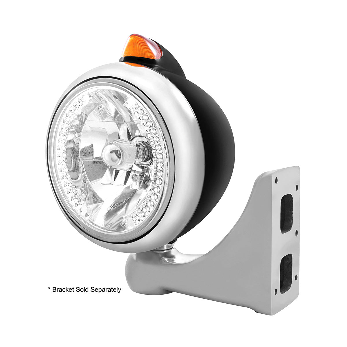 Black Guide 682-C Headlight H4 With White LED & Original Style LED Signal - Amber Lens