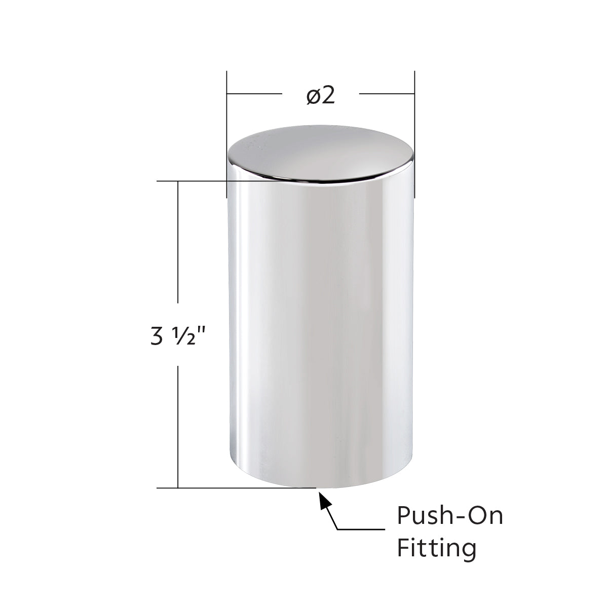 33mm x 3-1/2" Chrome Plastic Cylinder Nut Cover - Push-On (Bulk)