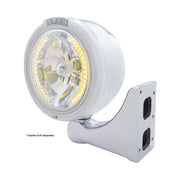 Stainless Steel Classic Half Moon Headlight H4 With Amber LED & Dual Mode LED Signal-Clear Lens