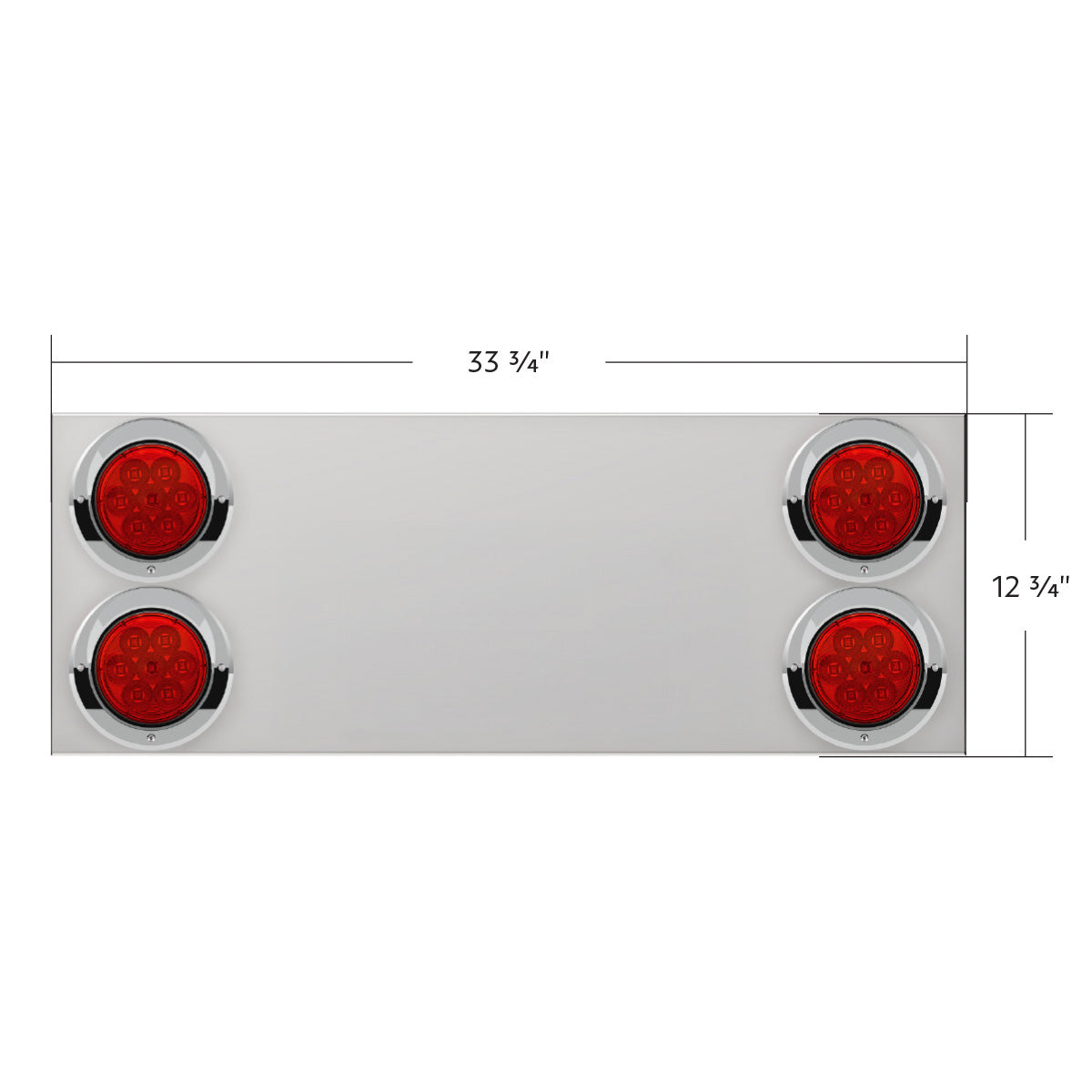 33-3/4" Stainless Rear Center Panel With Four 7 LED 4" Reflector Lights & Visors(No LP Holes)-Red LED/Red Lens
