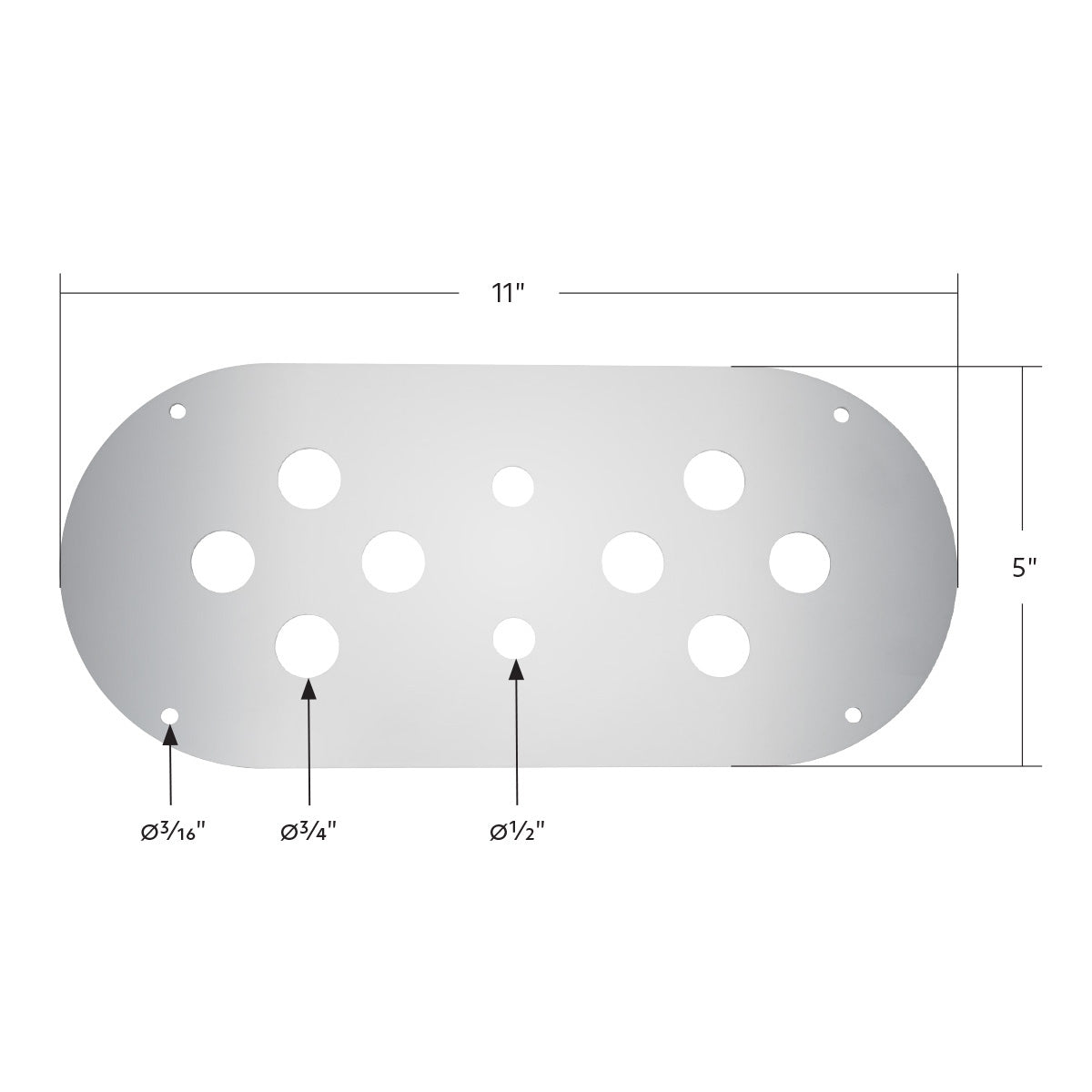 Stainless Steel Above Door Dome Light Plate With 8 x 3/4" Mini Light Cutouts For Kenworth & Peterbilt Trucks