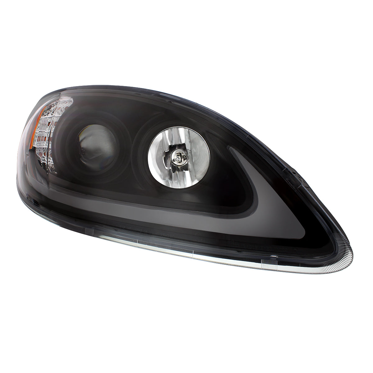 Black Projection Headlight With LED Turn Signal & Light Bar For 2006-2017 International Prostar - Passenger