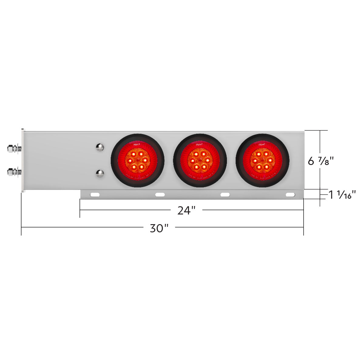 2.5" Bolt Pattern Chrome Spring Loaded Bar W/6X 4" 16 LED Turbine Lights - Red LED/Red Lens (Pair)