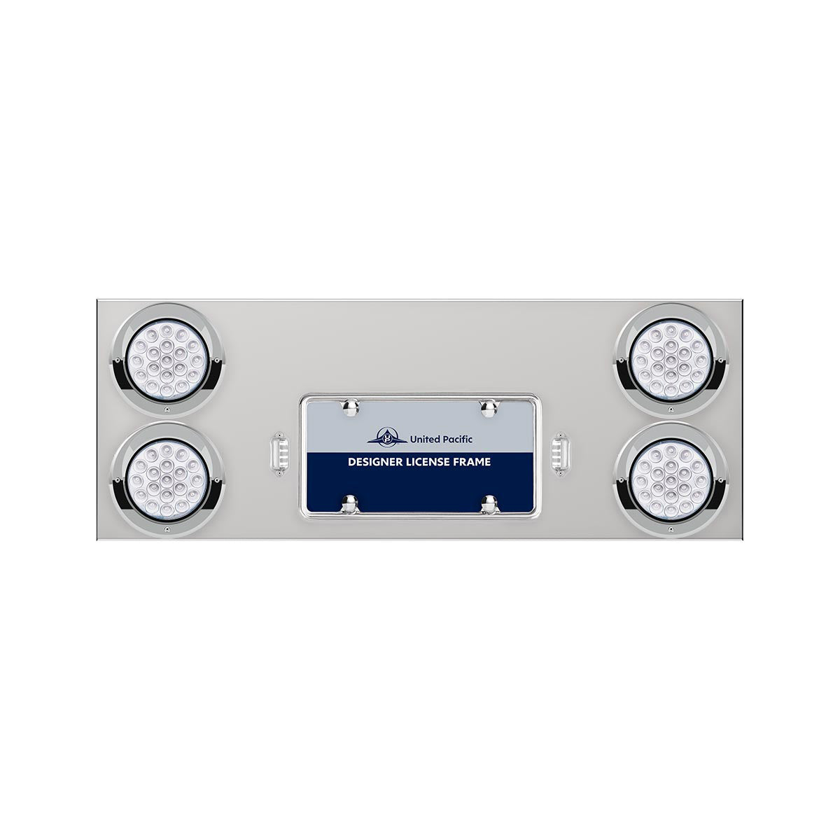 33-3/4" SS Rear Center Panel With 4X 19 LED 4" Double Fury Lights & Visors-Red & Blue LED