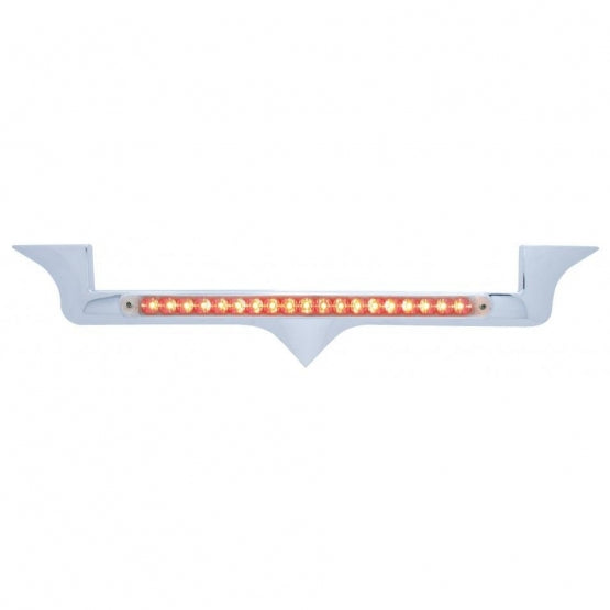 Chrome Hood Emblem Trim With 19 LED Reflector Light Bar For Kenworth - Red LED/Clear Lens