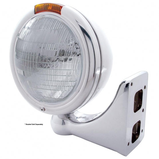 Stainless Steel Classic Headlight 6014 Bulb & Turn Signal - Amber Lens