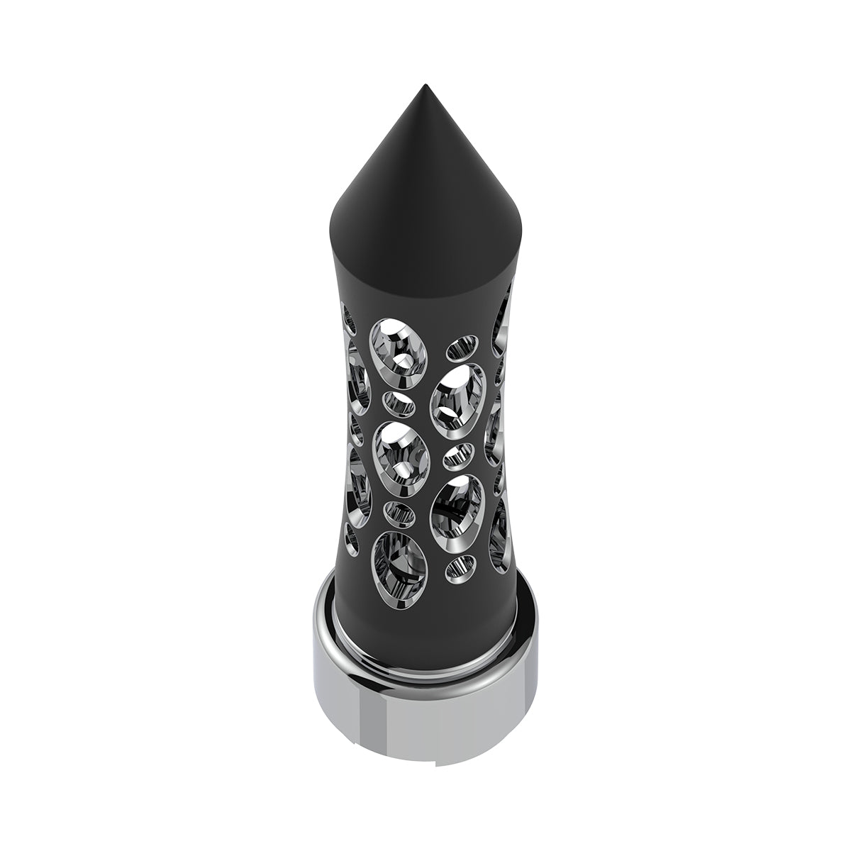 M30X3.5 Thread-On Daytona Style Spike Gearshift Knob With Chrome 9/10 Speed Adapter - Black/Vertical