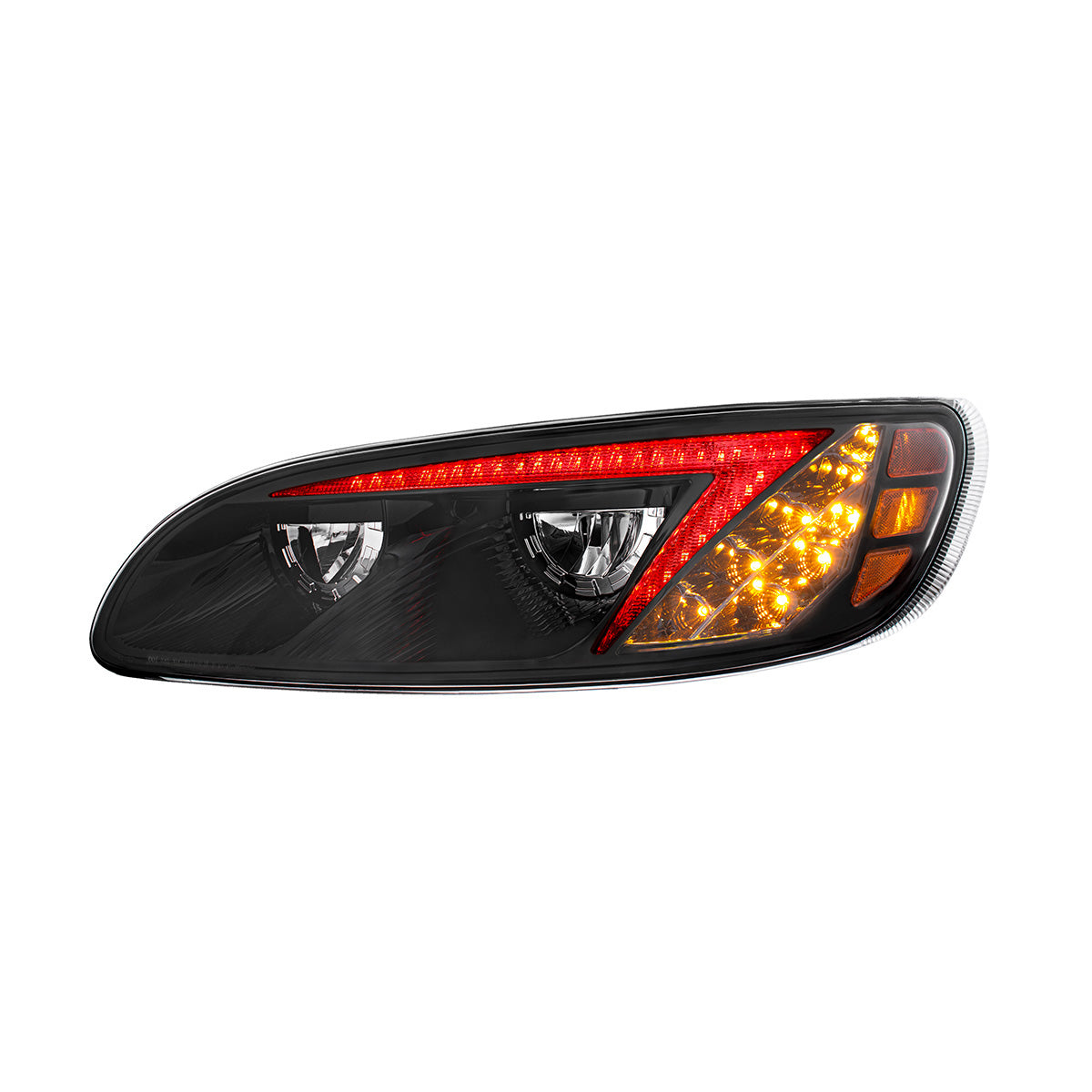 Black LED Headlight With Color Changing Position Light Bar For Peterbilt 386 (2005-2015) & 387 (1999-2010) - Driver