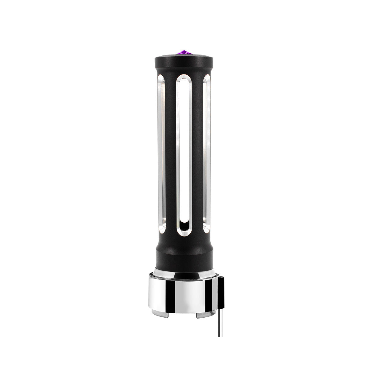 Thread-On Matte Black Sonoma Style Gearshift Knob With LED 9/10 Speed Adapter-Purple Crystal/Purple LED
