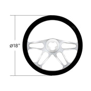 18" Chrome Aluminum "4-Spoke" Style Steering Wheel With Black Leather Rim