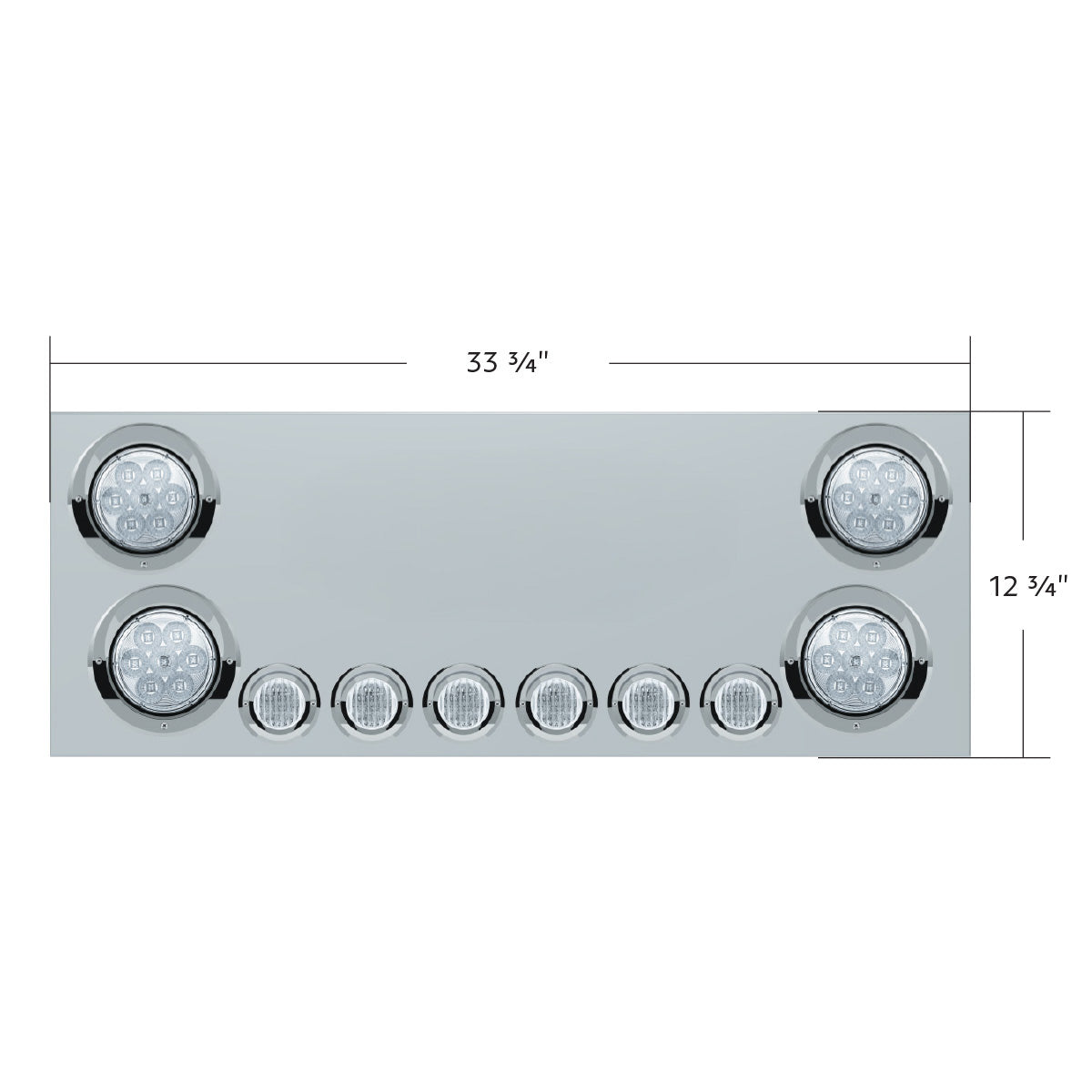 SS Rear CP With 4X 7 LED 4" Reflector Lights & 6X 9 LED 2" Lights & Visors (No LP Holes)-Red LED/Clear Lens