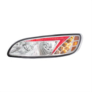 Chrome LED Headlight With Color Changing Position Light Bar For Peterbilt 386 (2005-2015) & 387 (1999-2010) - Driver