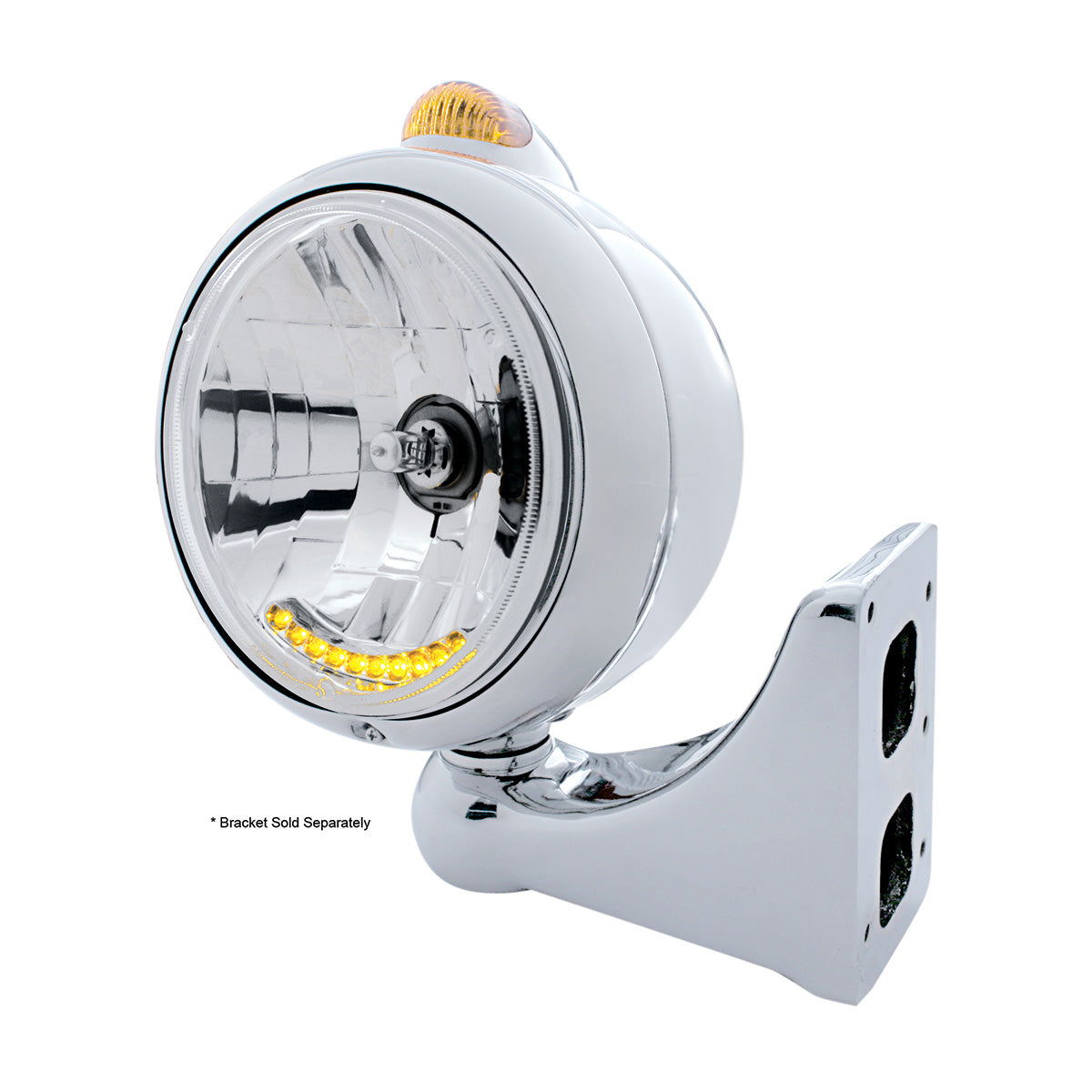 Stainless Steel Guide 682-C Headlight H4 With 6 Amber LED & Dual Mode LED Signal-Amber Lens