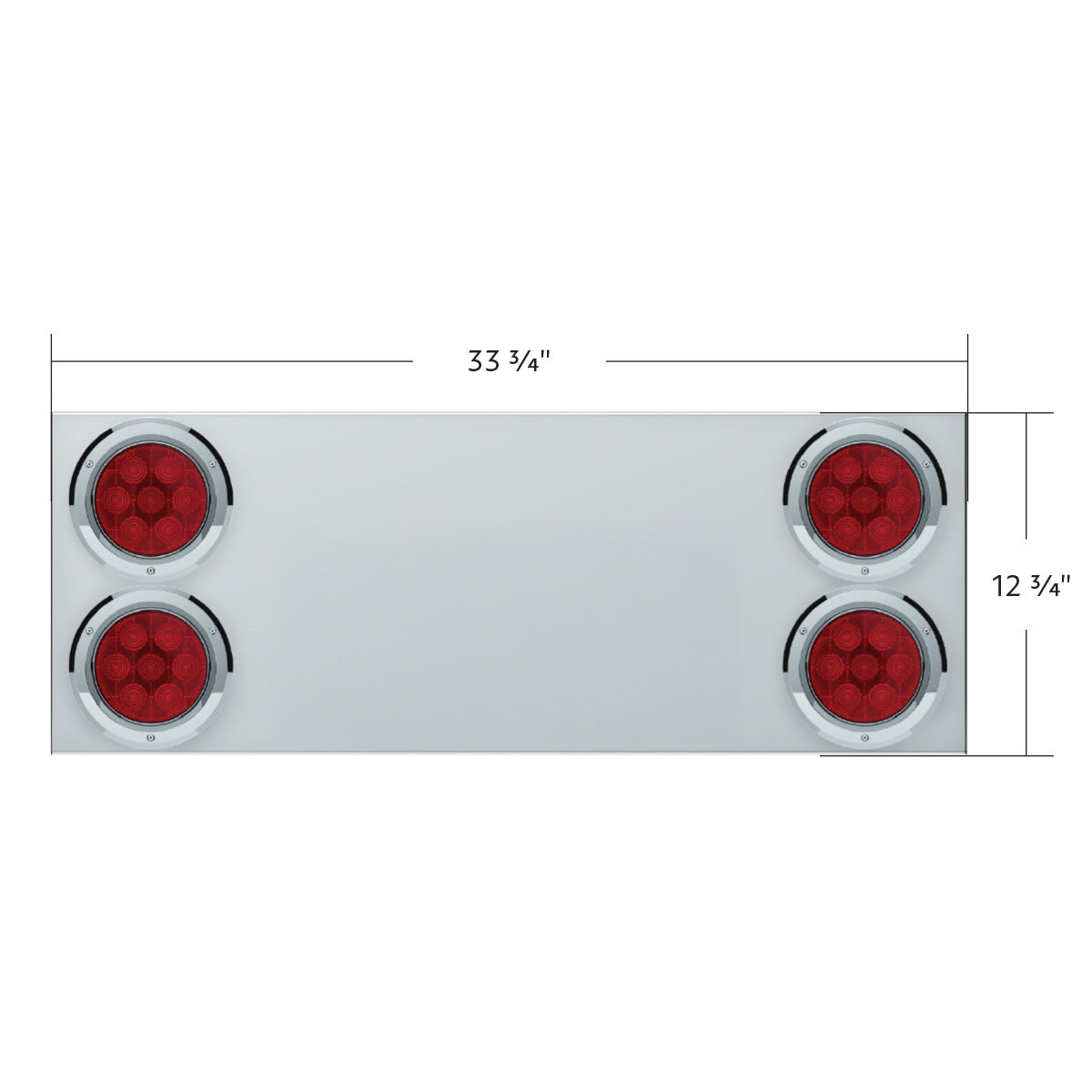 33-3/4" Stainless Rear Center Panel With Four 7 LED 4" Light & Bezel (No LP Holes)- Red LED/Red Lens - CS