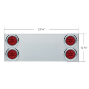 33-3/4" Stainless Rear Center Panel With Four 7 LED 4" Light & Bezel (No LP Holes)- Red LED/Red Lens - CS