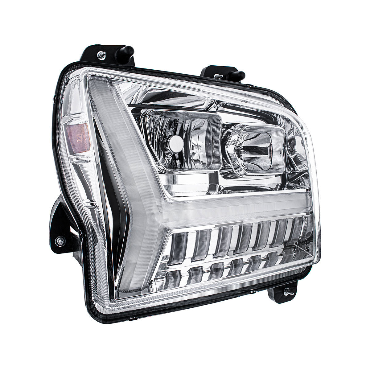 Chrome Headlight With LED DRL Light Bar & Turn Signal For 2018-2024 Kenworth W990-Passenger