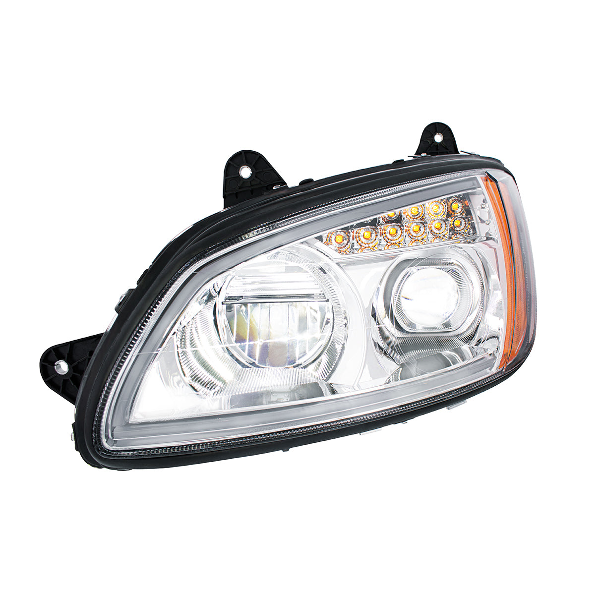 Chrome Full LED Projection Headlight With Turn Signal & Position Light Bar For 2008-2017 Kenworth T660 -Driver