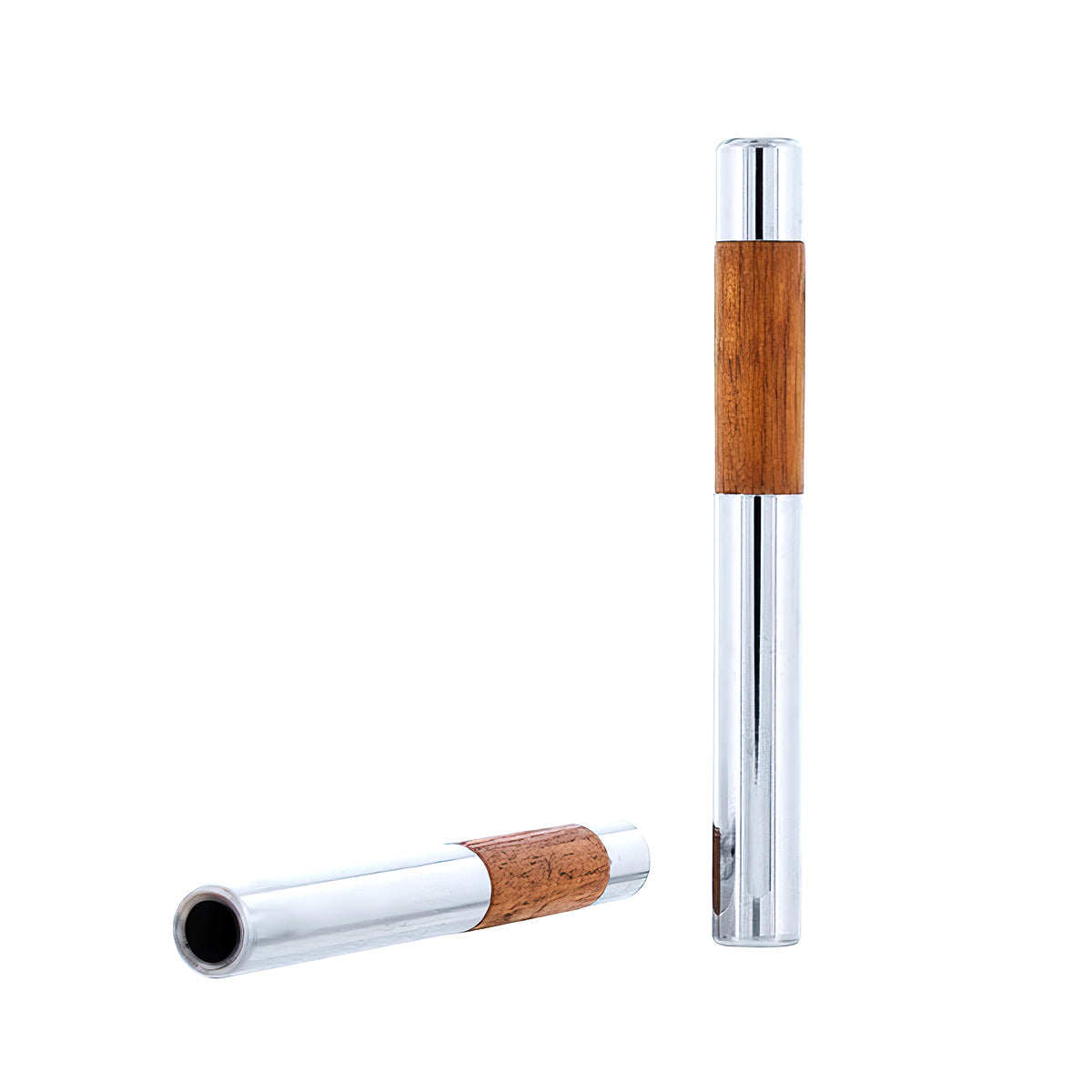 Chrome/Walnut Tube Door Lock Knobs (2Pc/Set)