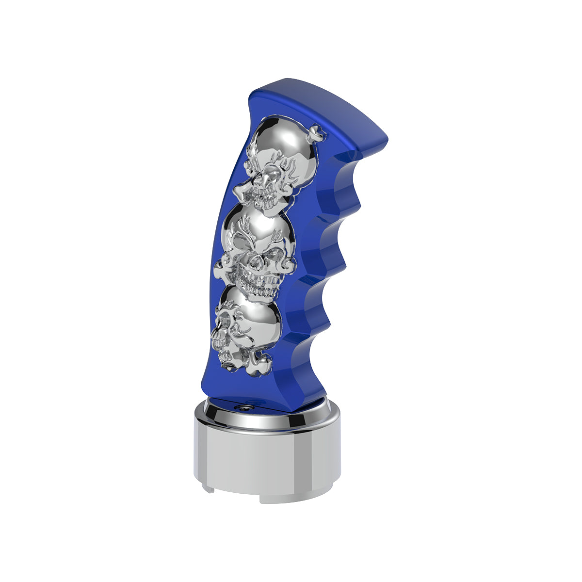 Thread-On Skulls Pistol Grip Gearshift Knob With 13/15/18 Speed Adapter - Indigo Blue/Chrome