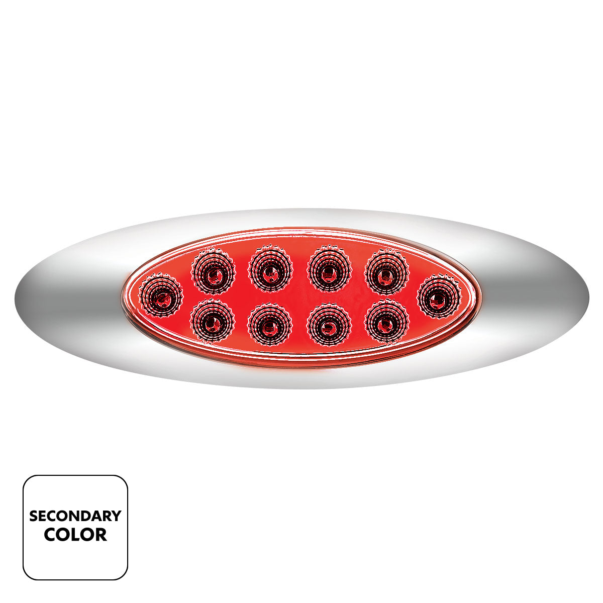 10 LED Oval Double Fury Light With Clear Lens & Chrome Bezel (Clearance/Marker) - Amber & Red LED/Clear Lens