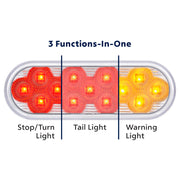 13 LED 6" Oval Double Fury Light (Stop, Turn & Tail) With Warning Light - Red & Amber LED/Clear Lens