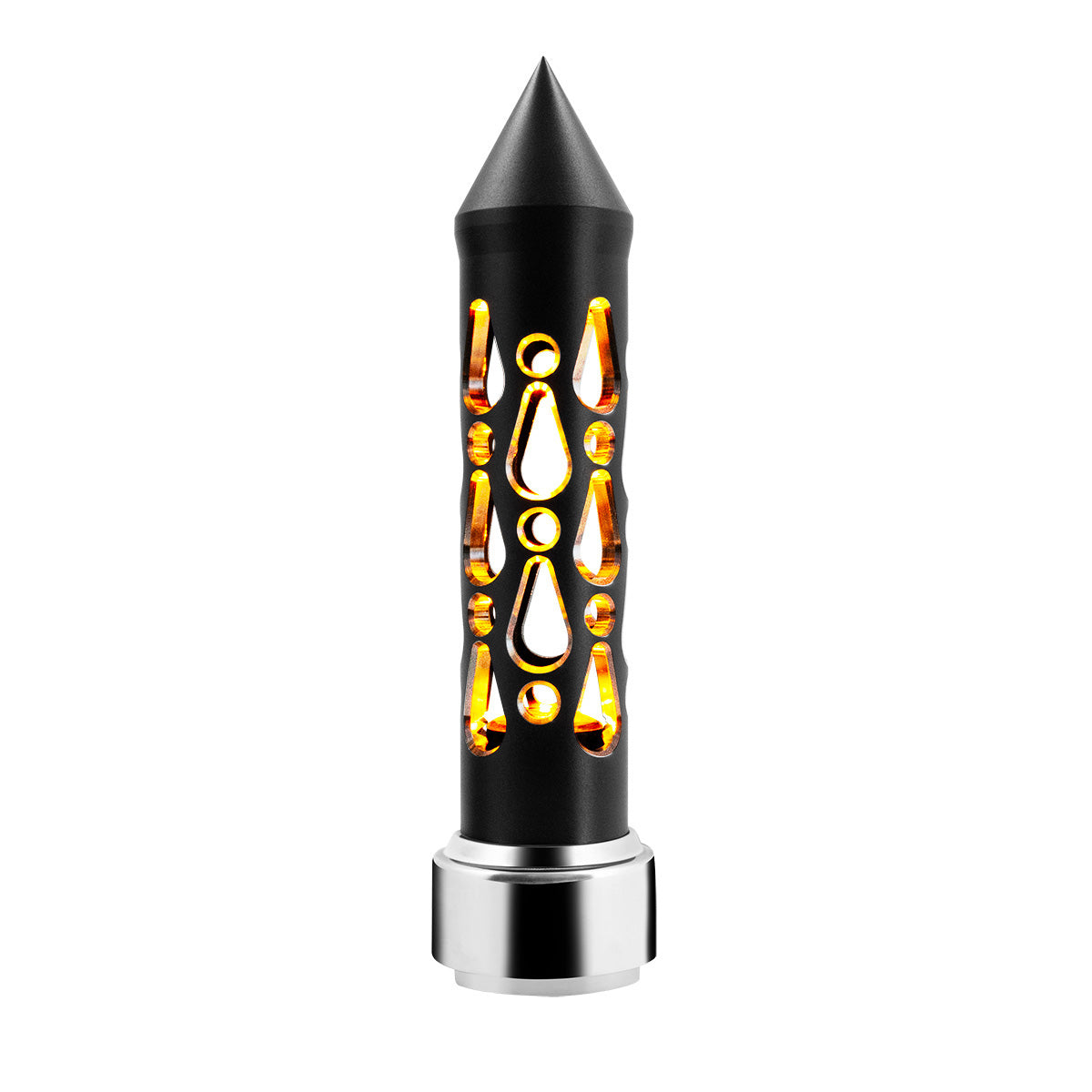 Thread-On Brooklyn Style Spike Gearshift Knob With LED 9/10 Speed Adapter-Matte Black/Amber LED