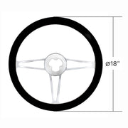 18" Chrome Aluminum "3-Spoke" Style Steering Wheel With Black Leather Rim