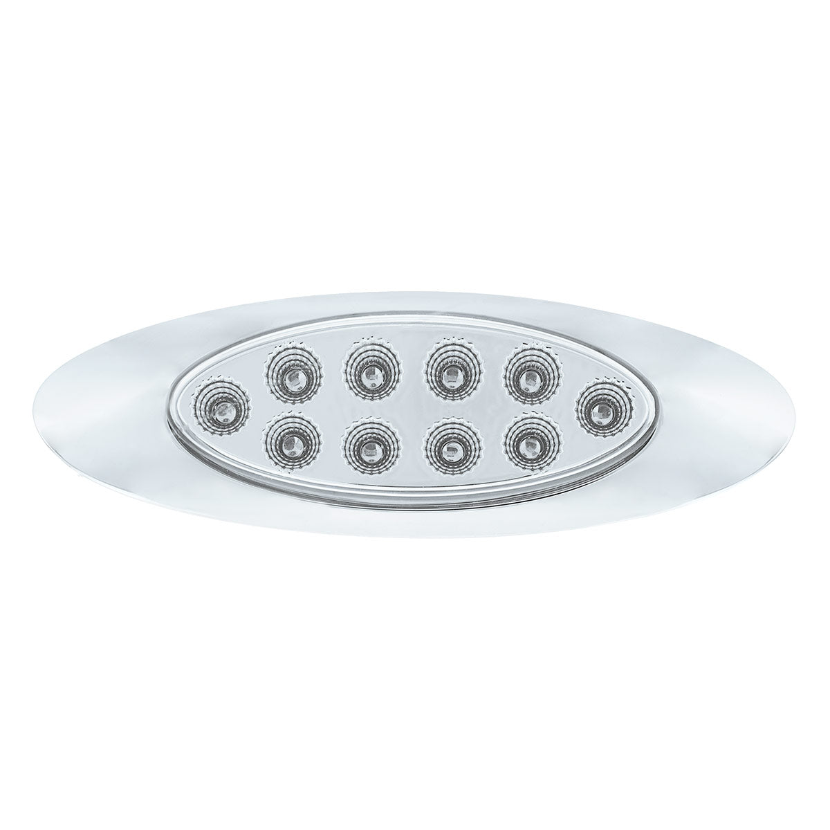 10 LED Oval Double Fury Light With Clear Lens & Chrome Bezel (Clearance/Marker) - Amber & Red LED/Clear Lens