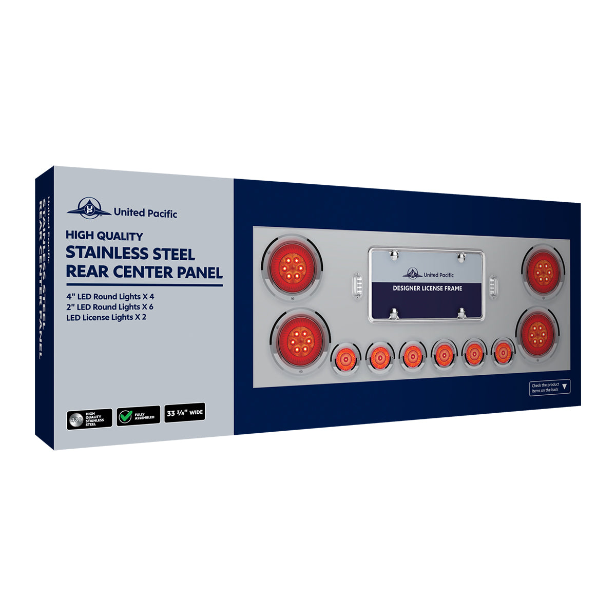 SS Rear Center Panel With Four 16 LED 4" Turbine Light & Six 7 LED 2" Lights & Visor-Red LED/Red Lens