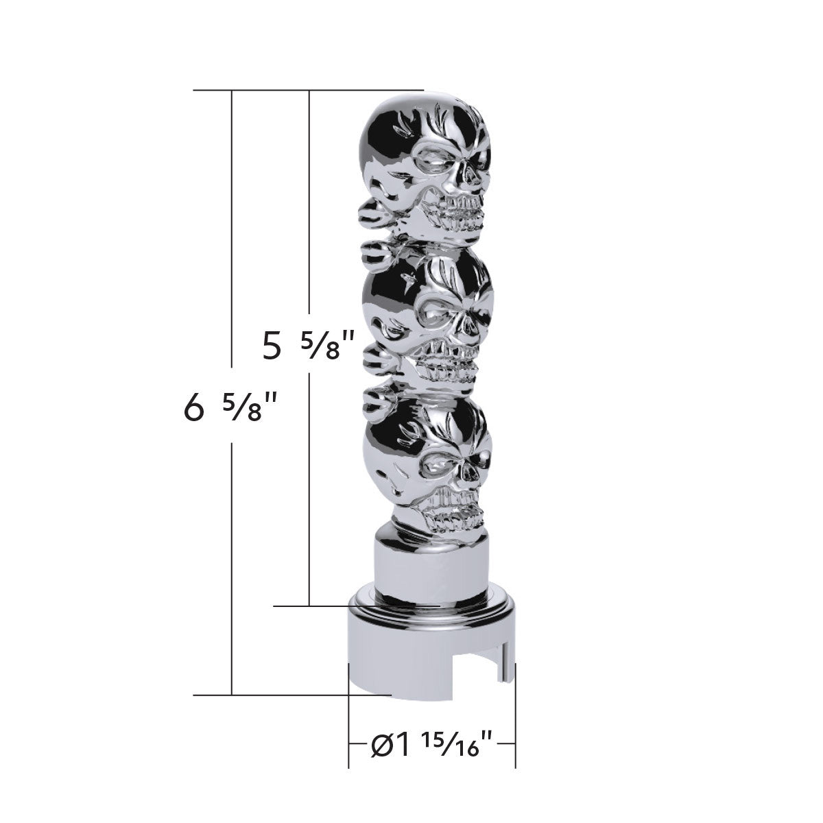 Thread-On 3-Skull Gearshift Knob With Adapter For Eaton-Fuller 13/15/18 Speed Shifter- Chrome